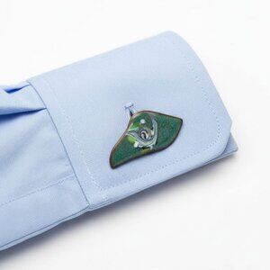 Vintage Copper Plated Enamelled Cuff Links Green Swirl 1963 Marked Casual Party